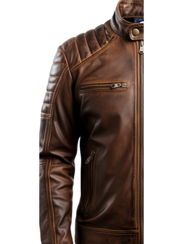 Men’s Brown Leather Jacket – Leo Distressed Brown Leather Jacket