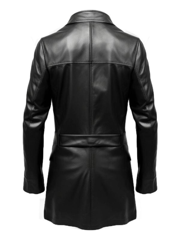 Men’s Flap Pocket Black Leather Coat