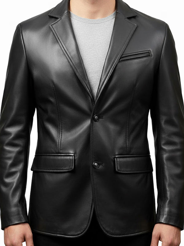 Men Leather Coat – Button Style
