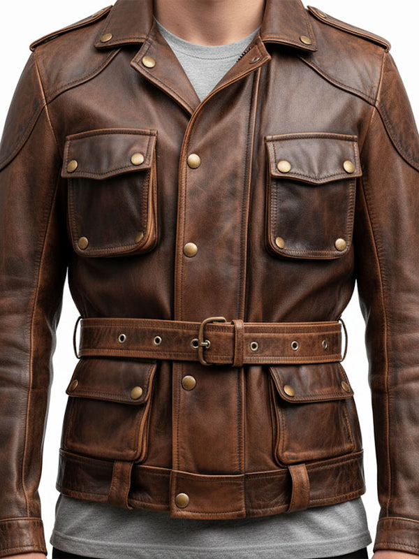 Men’s Military Style Vintage Leather Jacket