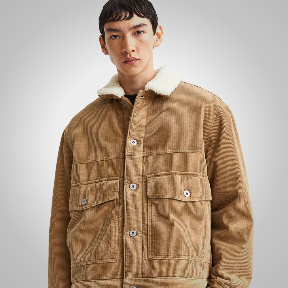 Men’s Khaki Corduroy Shearling Jacket
