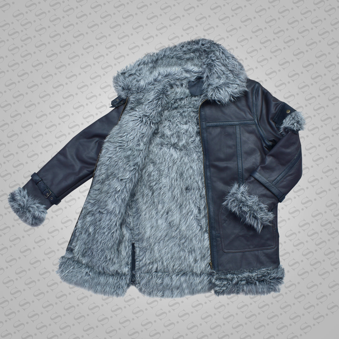 Men’s Black Shearling Jacket Coat in Flight Aviation Style – Cold Inferno