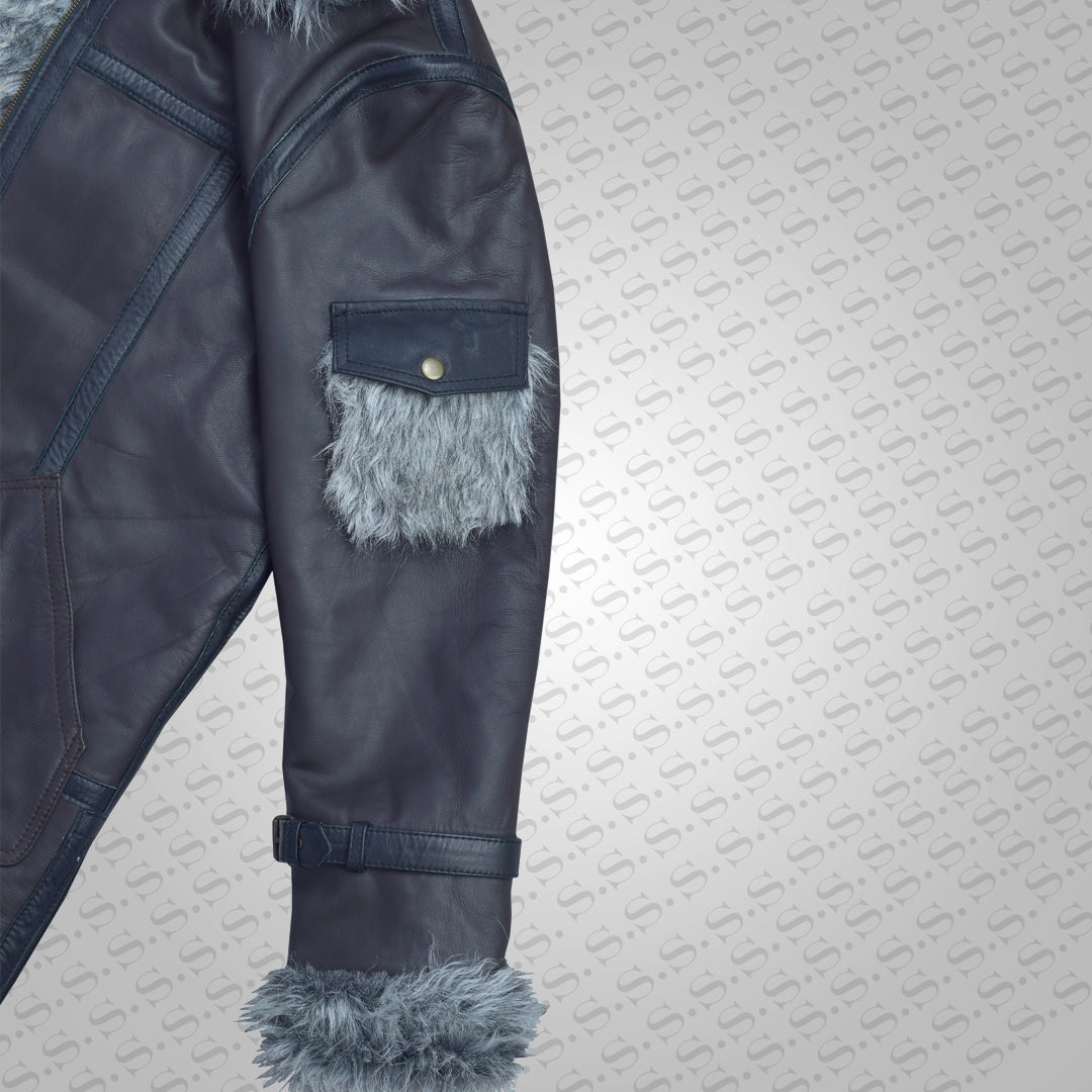 Men’s Black Shearling Jacket Coat in Flight Aviation Style – Cold Inferno