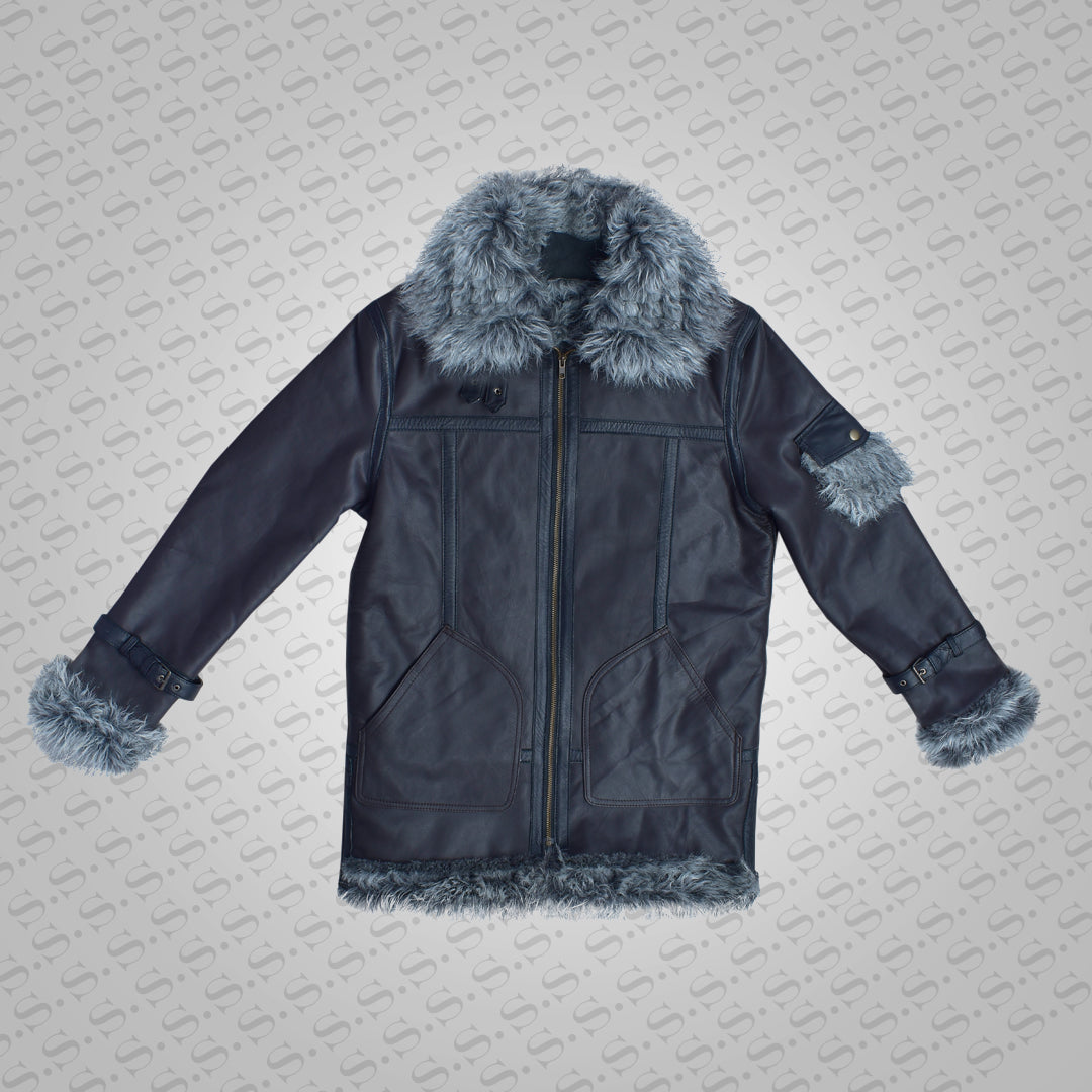 Men’s Black Shearling Jacket Coat in Flight Aviation Style – Cold Inferno