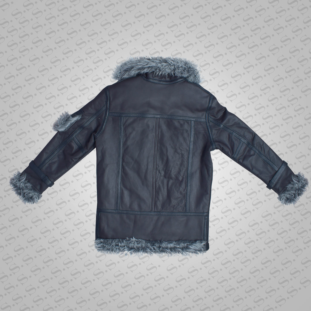 Men’s Black Shearling Jacket Coat in Flight Aviation Style – Cold Inferno