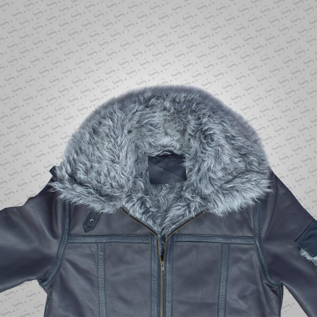 Men’s Black Shearling Jacket Coat in Flight Aviation Style – Cold Inferno