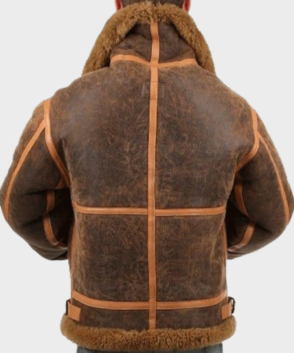 Men’s Aviator Distressed Leather Shearling Jacket