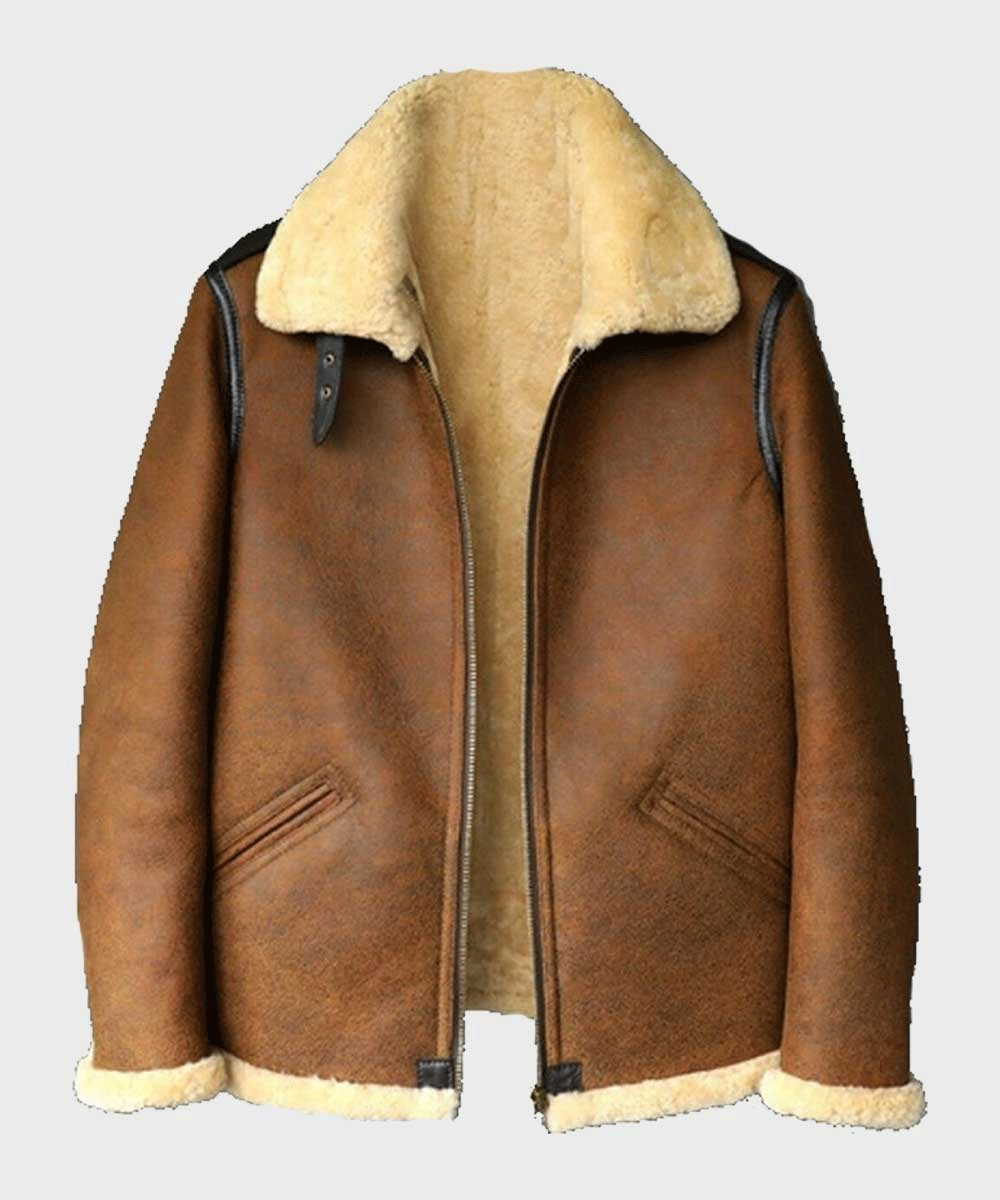 Men’s Brown B3 Shearling Aviator Leather Jacket