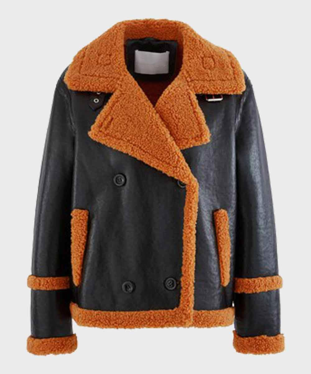Men’s Brown Shearling Black Sheepskin Leather Jacket