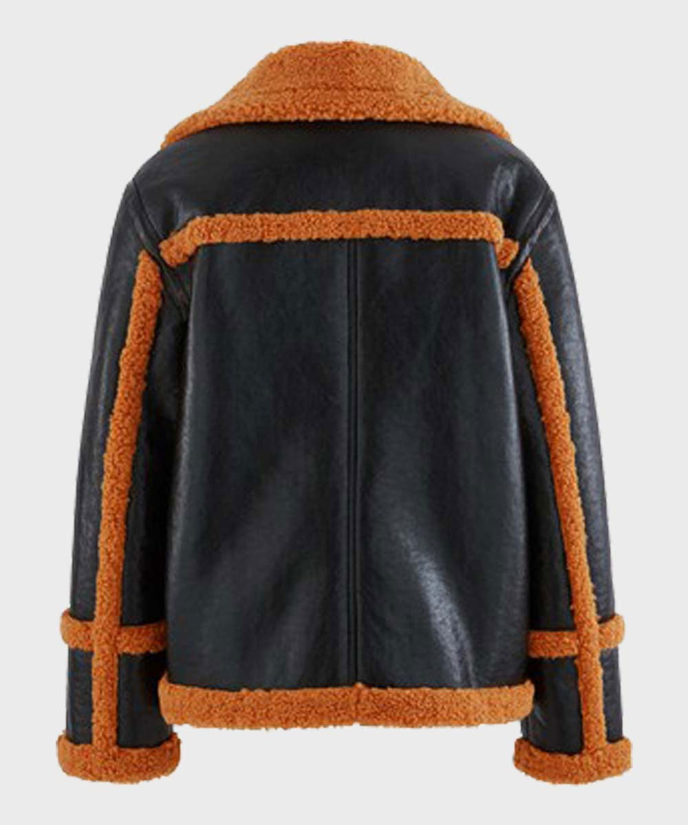 Men’s Brown Shearling Black Sheepskin Leather Jacket