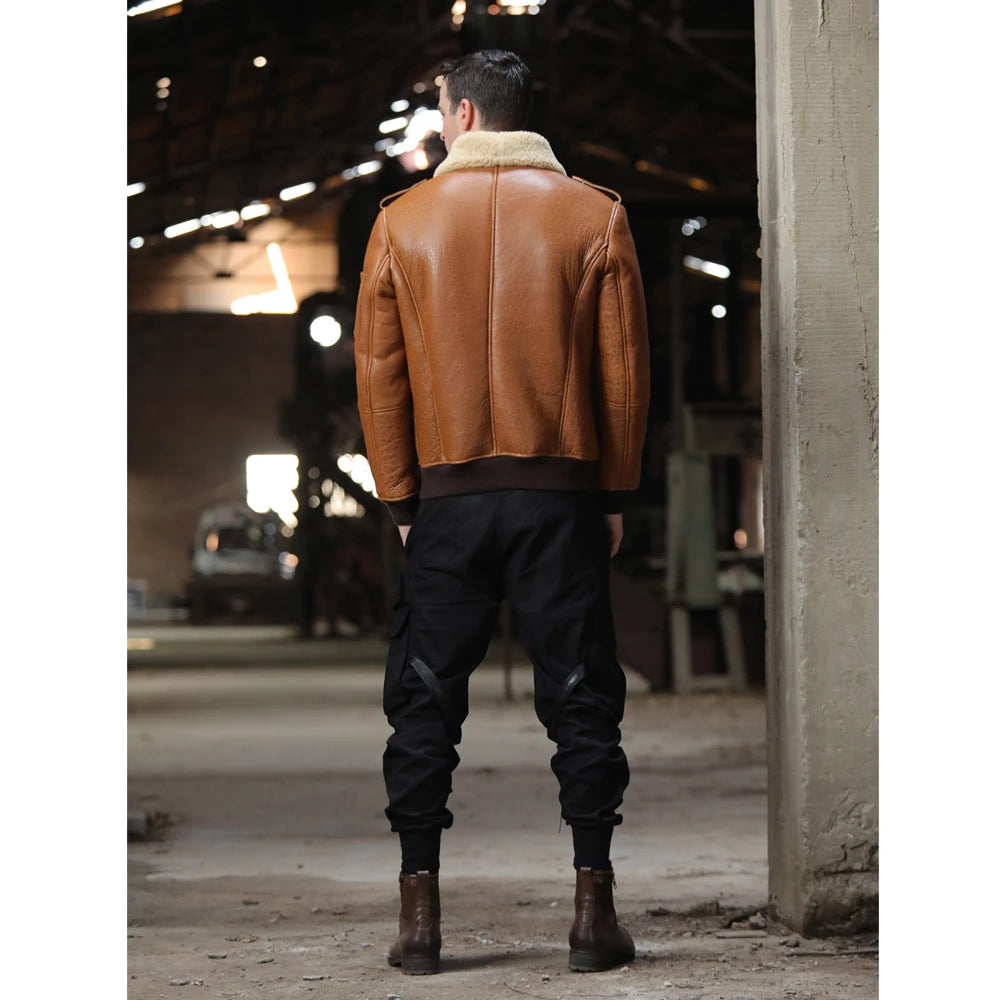 Men’s Brown B3 Flight Airforce Sheepskin Bomber Jacket