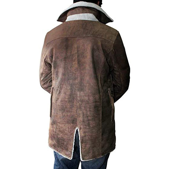 Men’s Shearling Bomber Jacket – Distressed Real Leather Winter Coat for Men