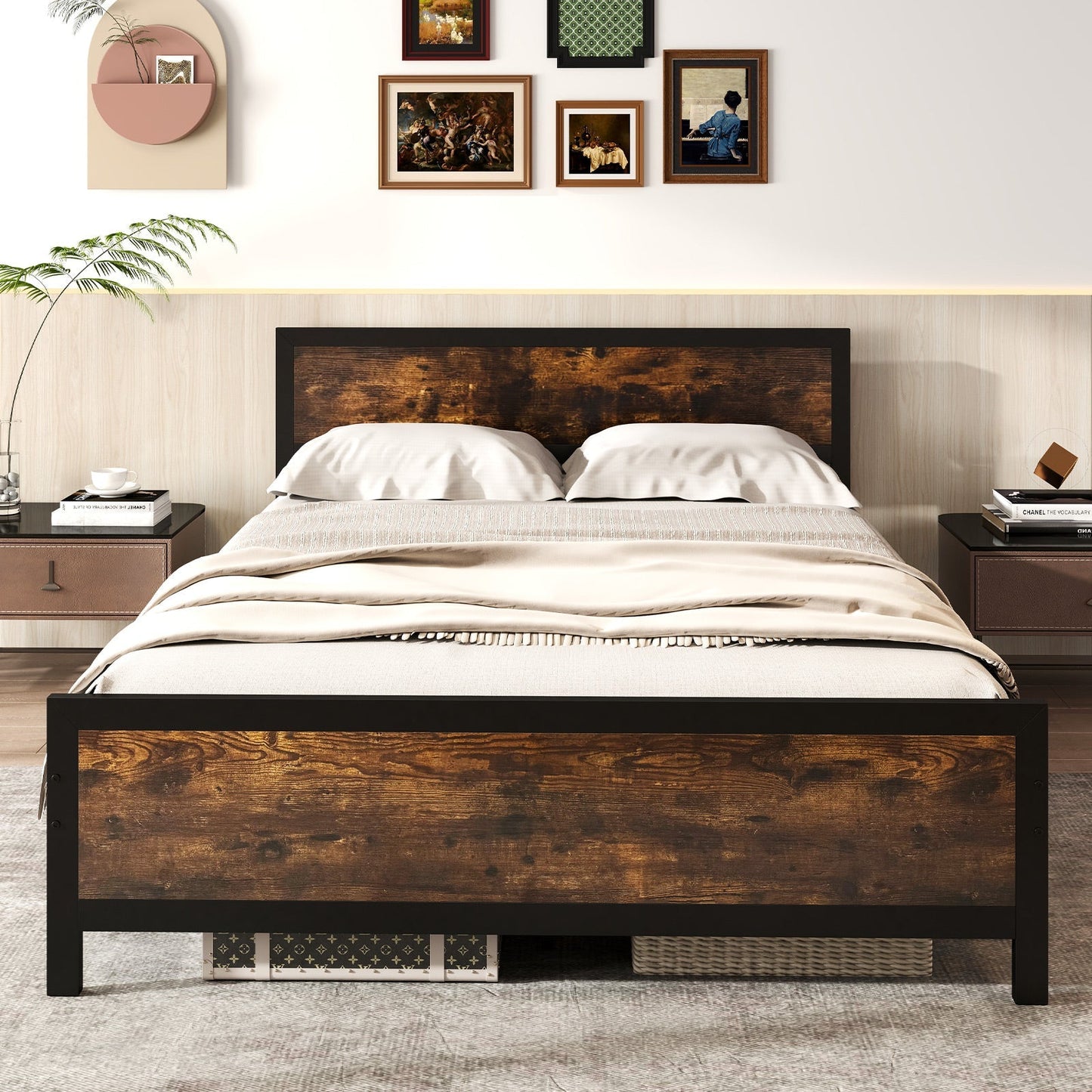 Metal Bed Frame with Headboard and Footboard