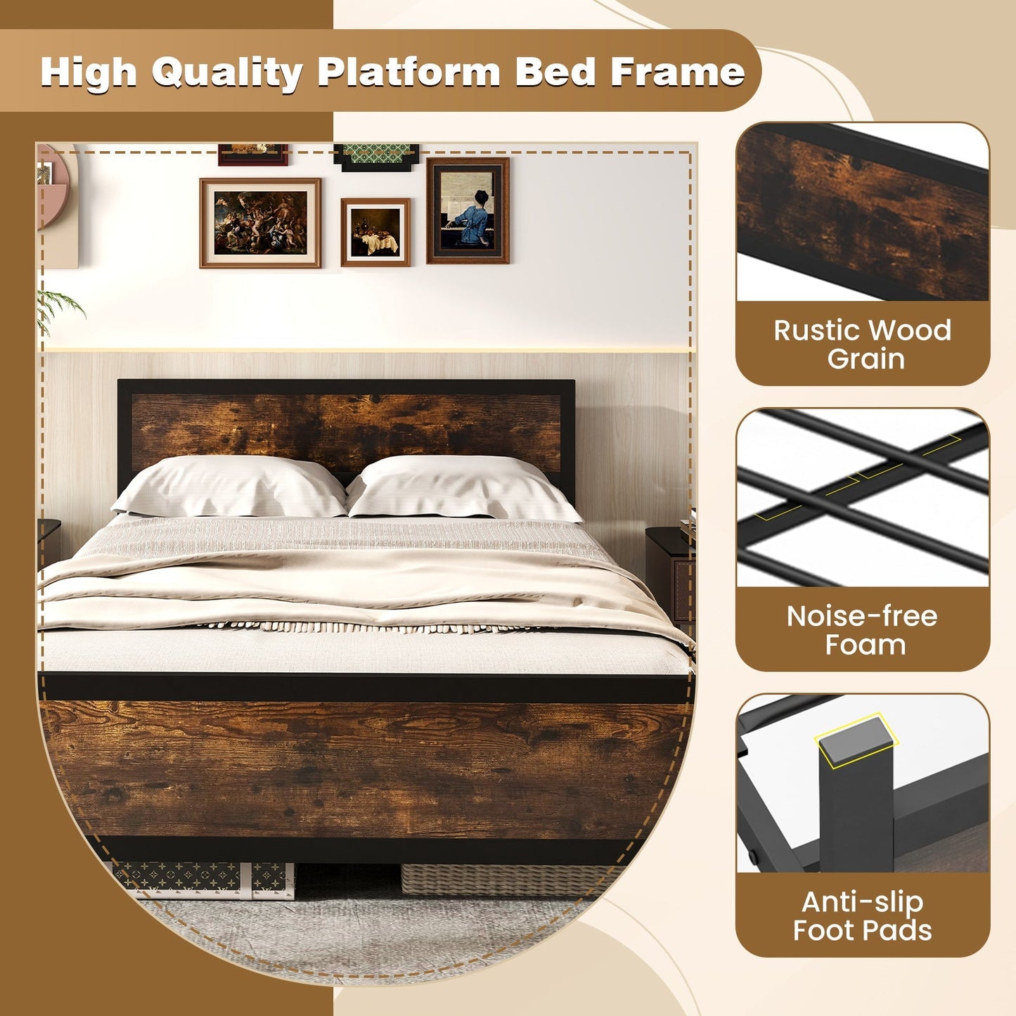 Metal Bed Frame with Headboard and Footboard