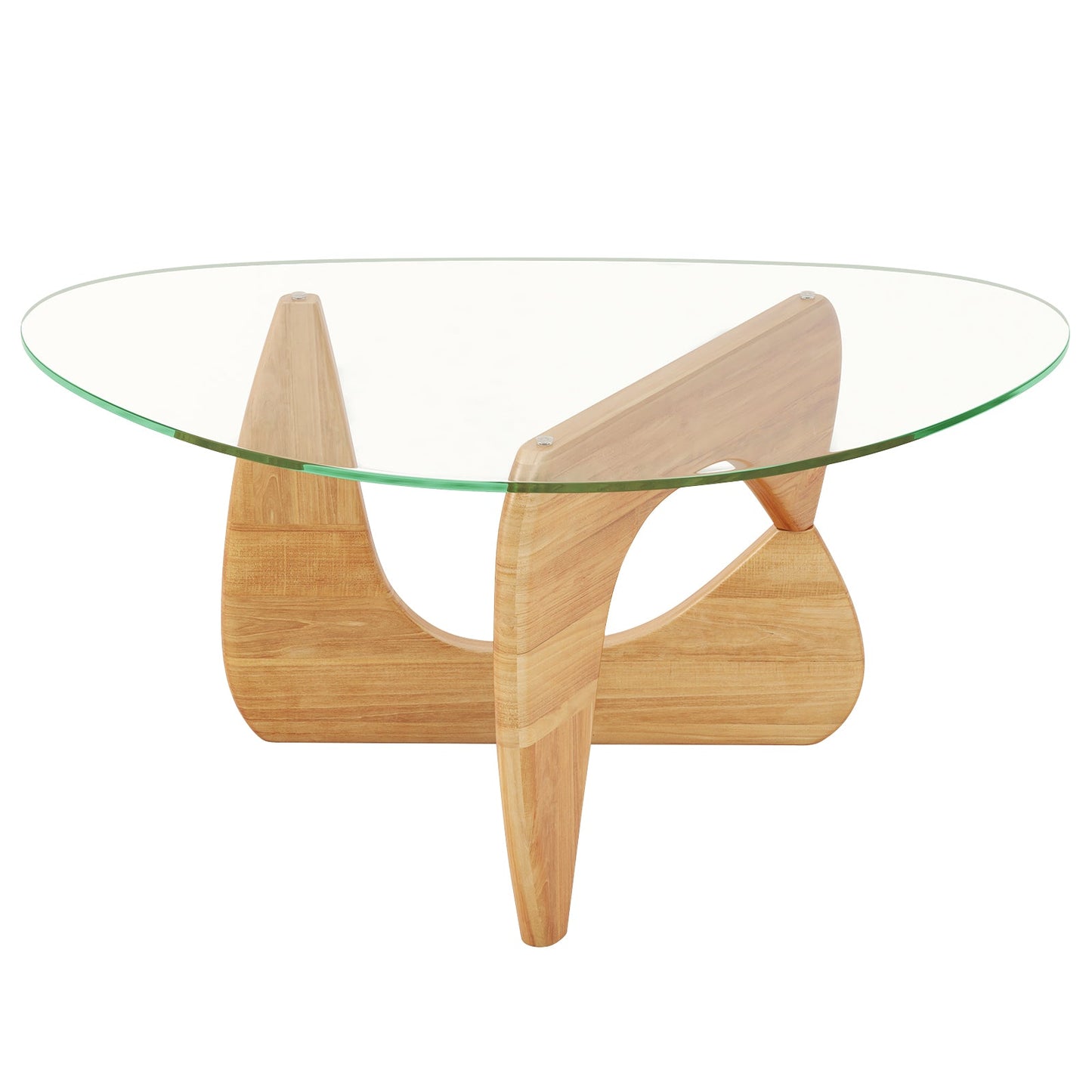 Triangle Coffee Table with Tempered Glass Top and Adjustable Rubber Wood Base
