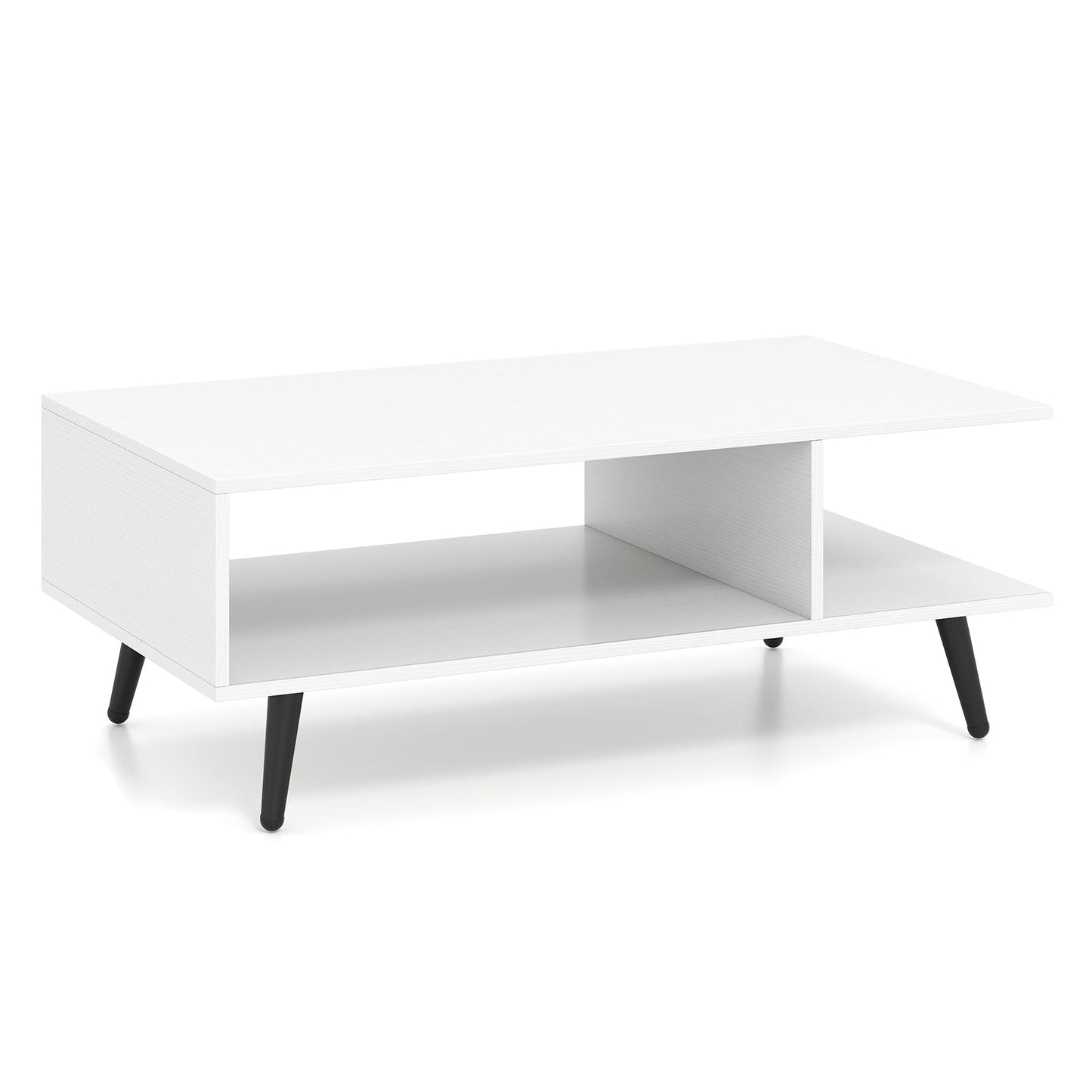 Mid Century Modern Rectangle Coffee Table 2-Tier Accent Table with 2 Open Compartments