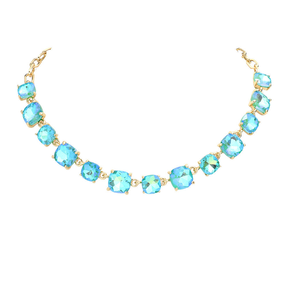 Women's Cushion Square Stone Link Evening Necklace