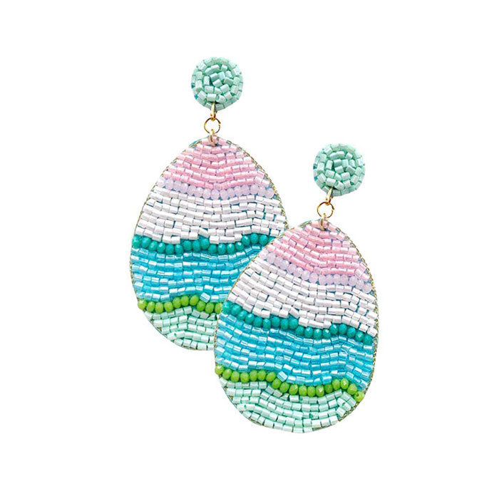 Felt Back Beaded Easter Egg Dangle Earrings