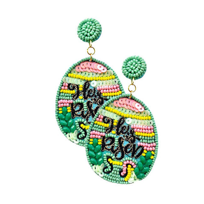 Felt Back Sequin Seed Beaded Easter Egg Dangle Earrings