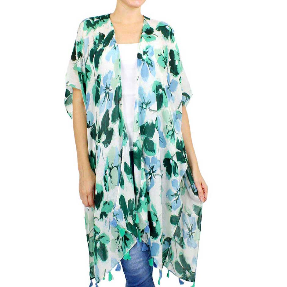 Fashionable Flower Printed Cover Up Kimono Poncho