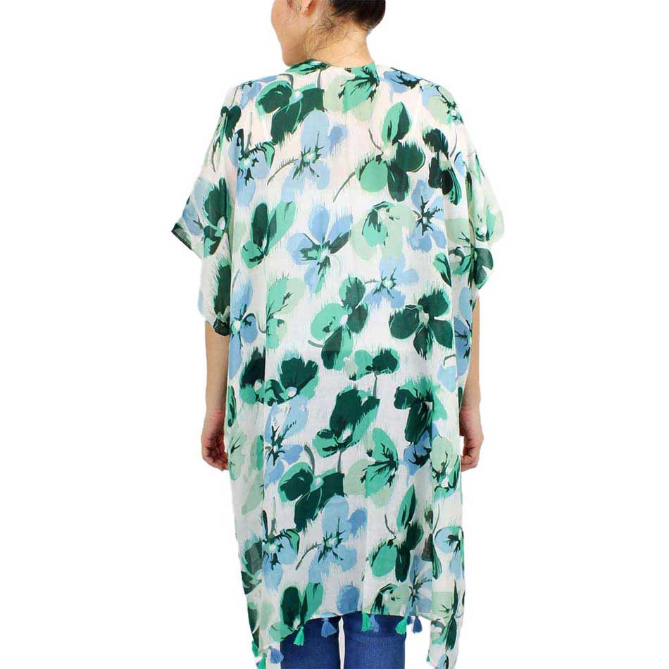 Fashionable Flower Printed Cover Up Kimono Poncho