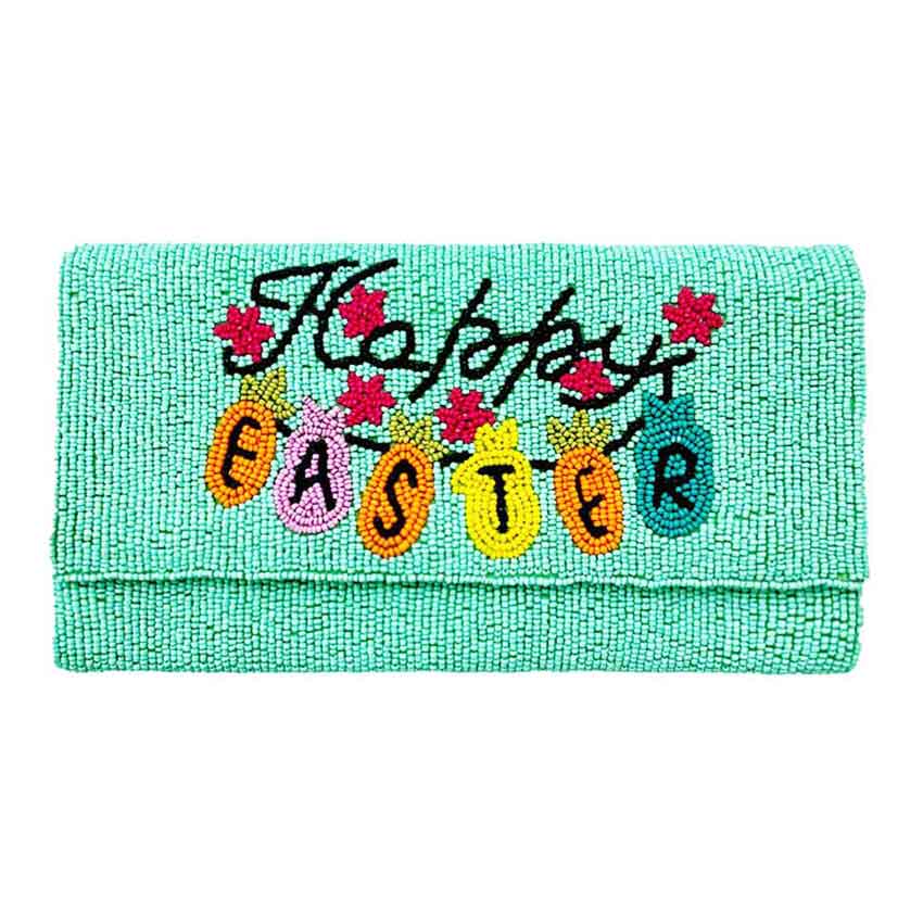 Happy Easter Message Bunny Seed Beaded Clutch Crossbody Bag