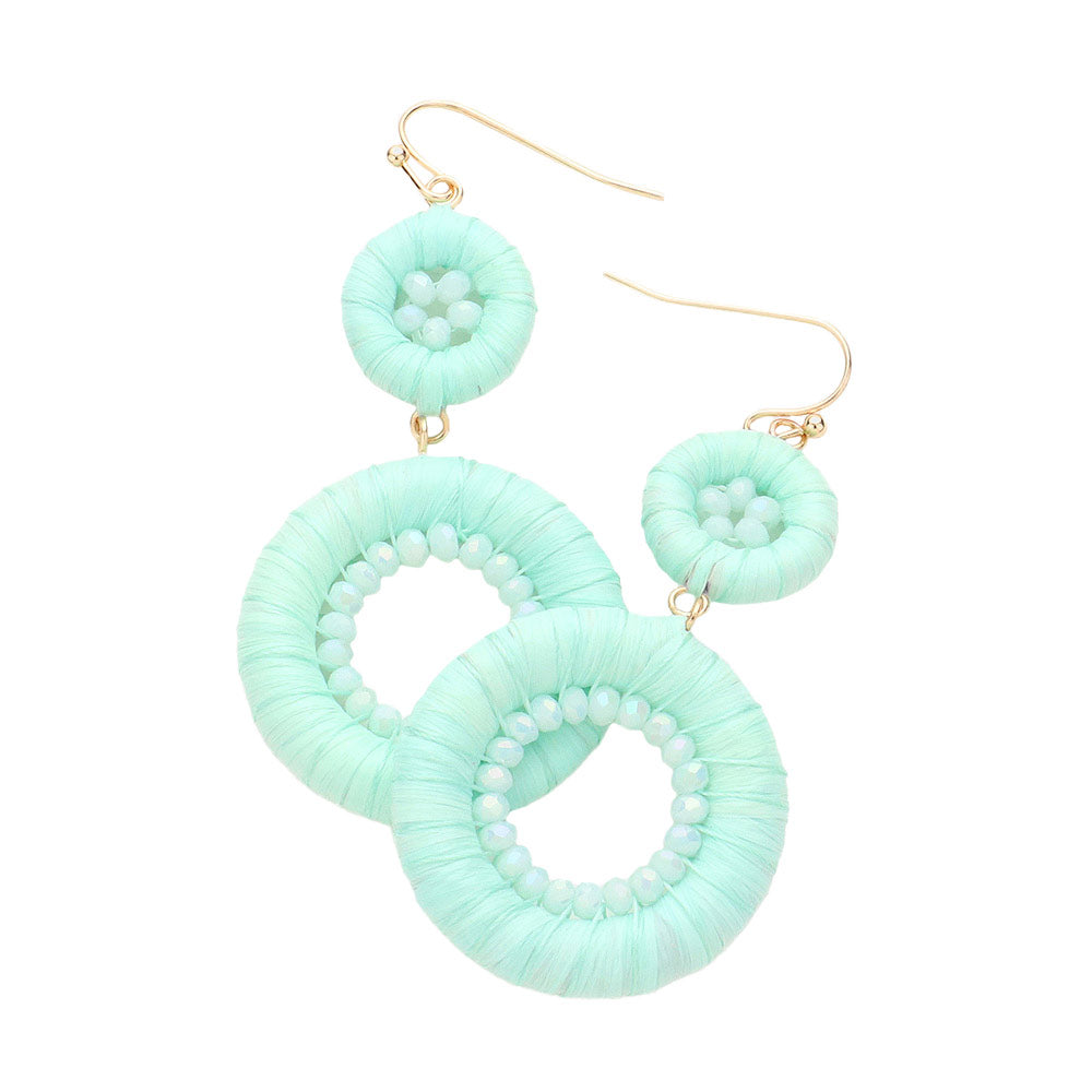 Raffia Wrapped Faceted Bead Embellished Dangle Earrings