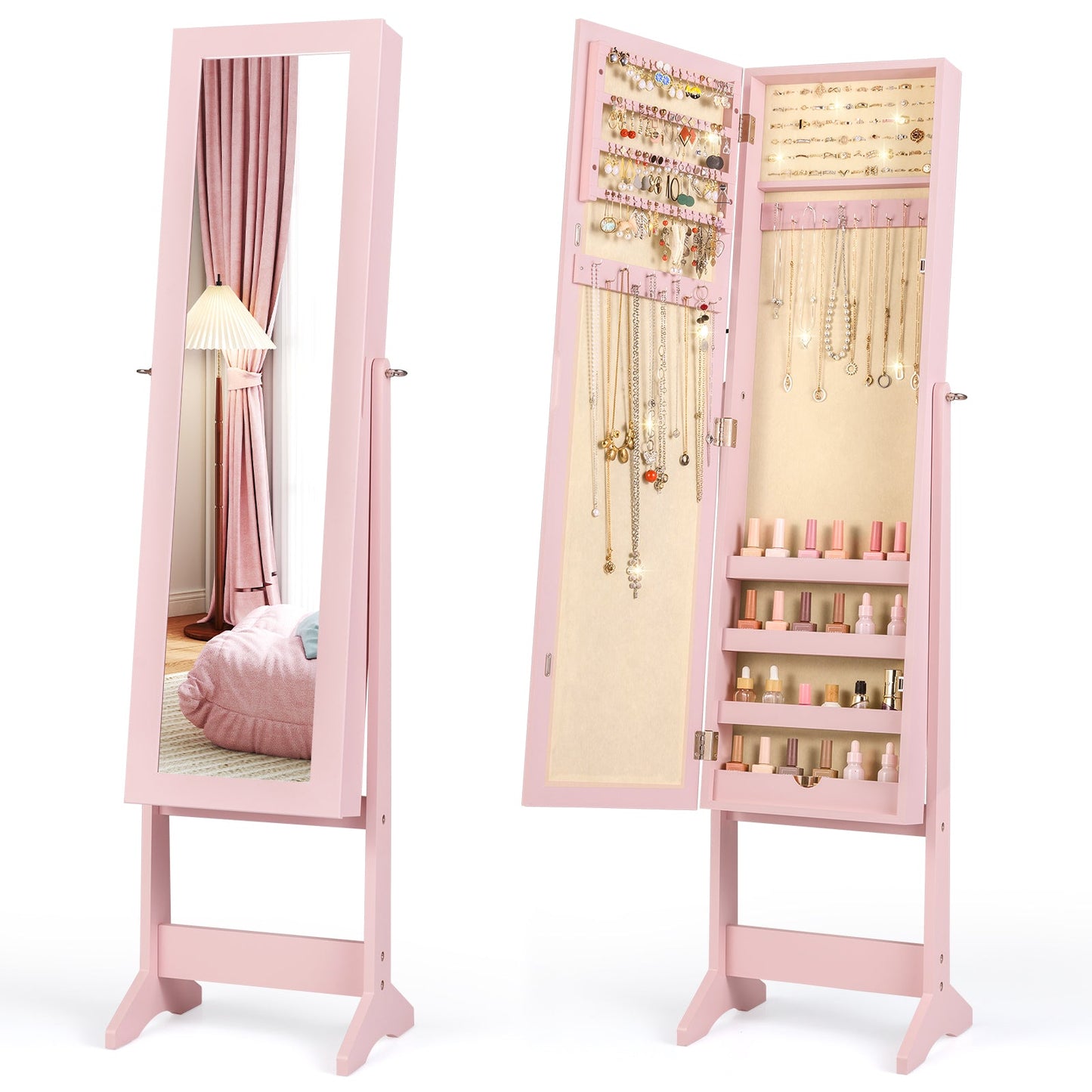 Mirrored Standing Jewelry Cabinet Storage Box