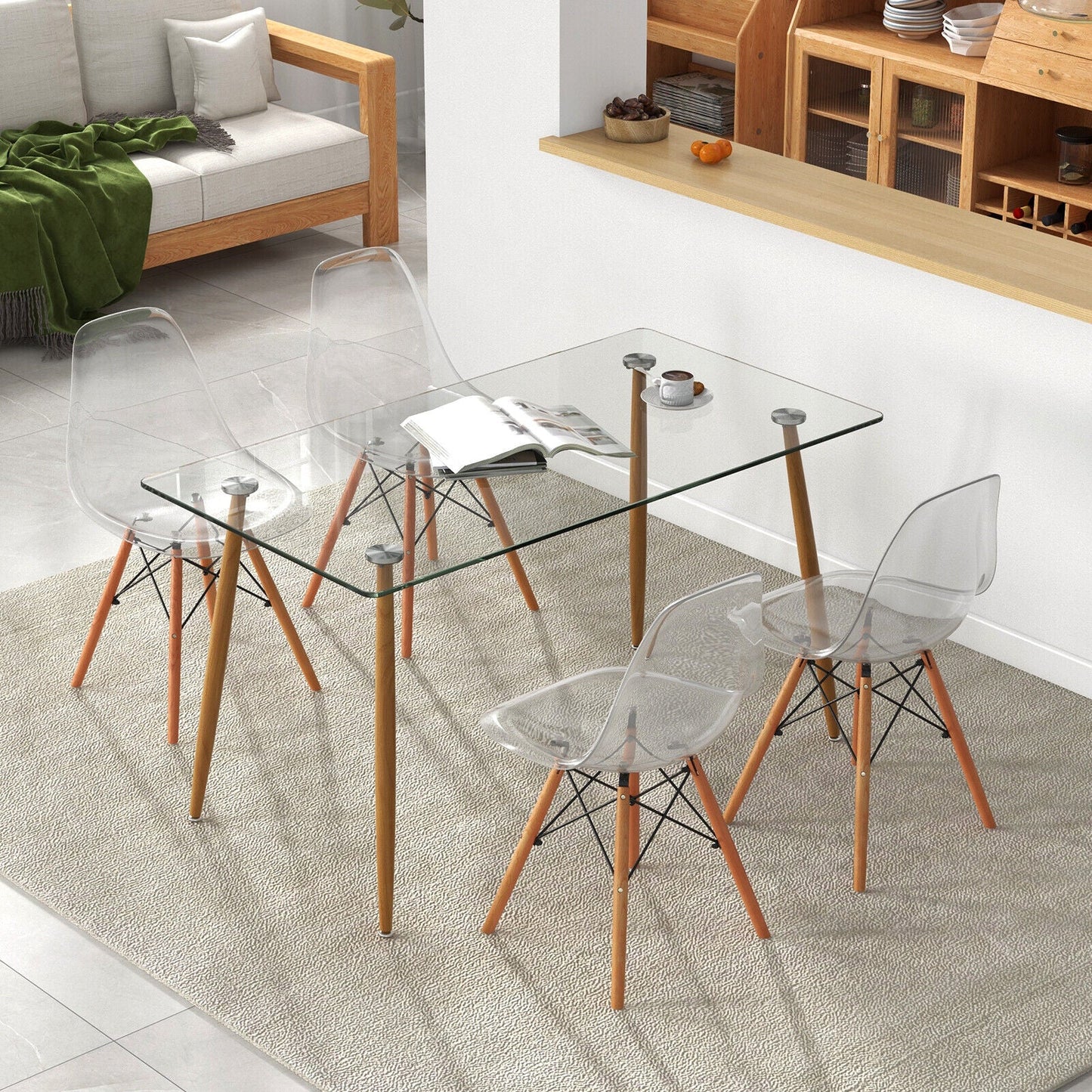 5 Pieces Rectangle Dining Table Set with 51 Inch Glass Tabletop