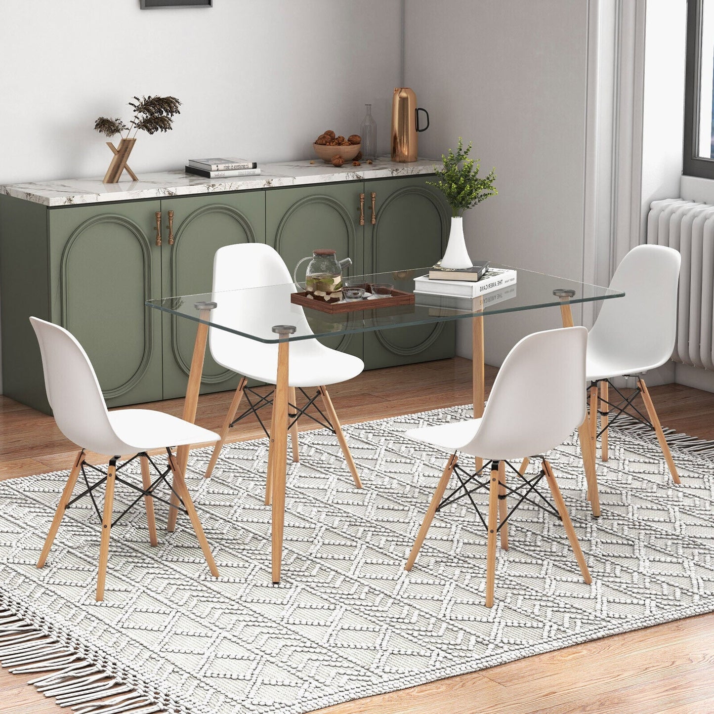 5 Pieces Rectangle Dining Table Set with 51 Inch Glass Tabletop