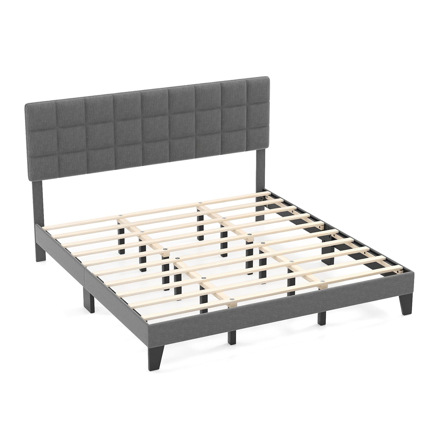 King Size Modern Linen Bed Frame with Adjustable Headboard-Gray