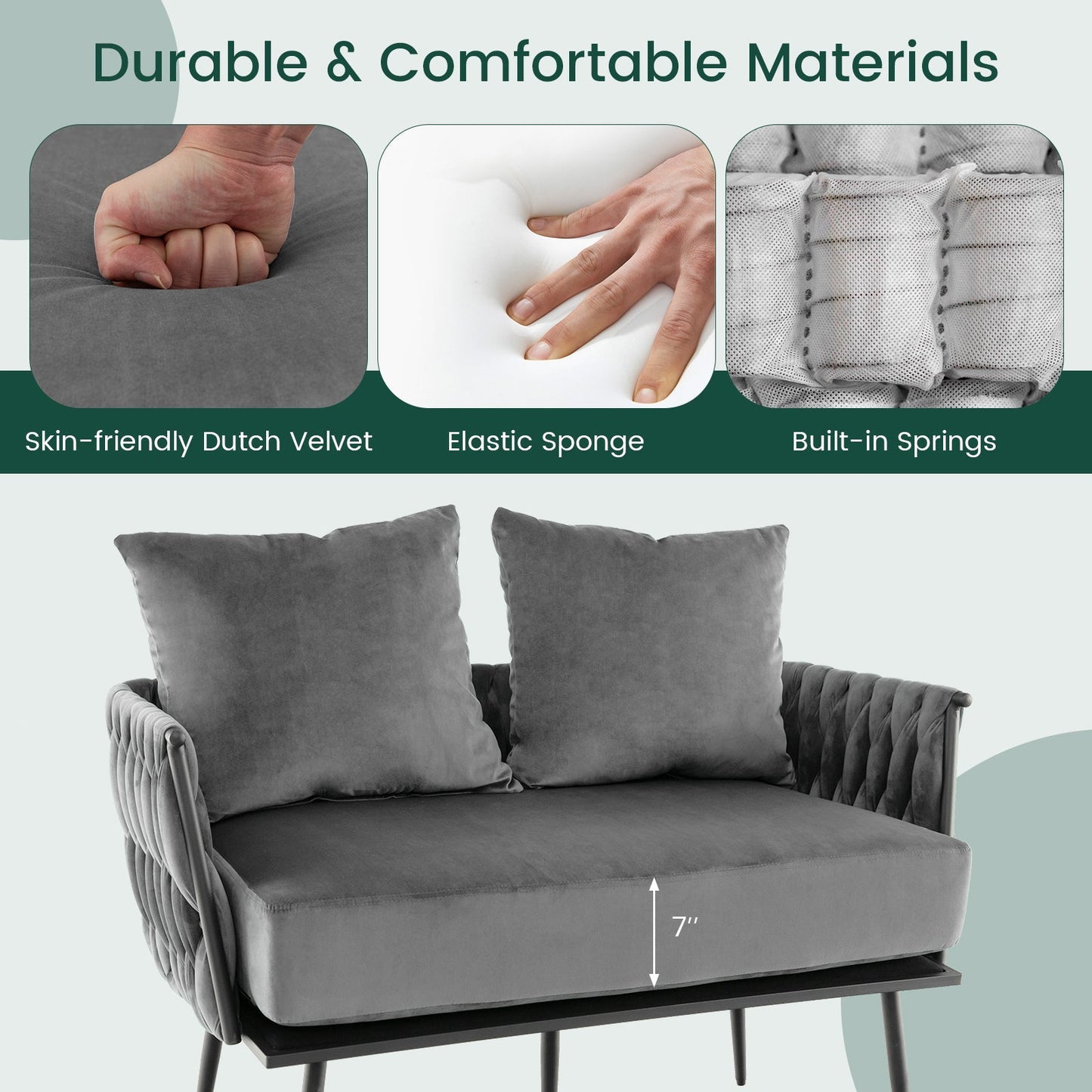 Modern Loveseat Sofa Upholstered Dutch Velvet Sofa Couch