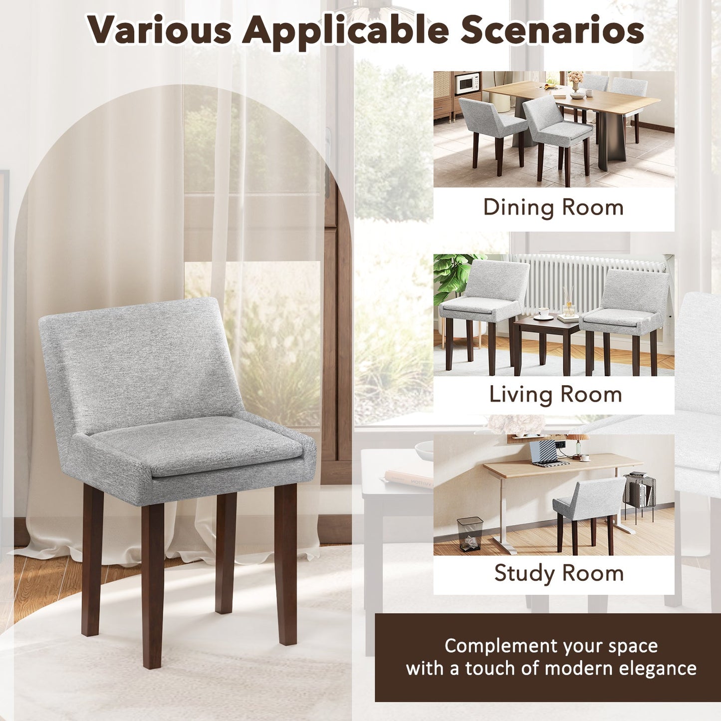 Modern Upholstered Fabric Side Leisure Chair Set of 2-Gray