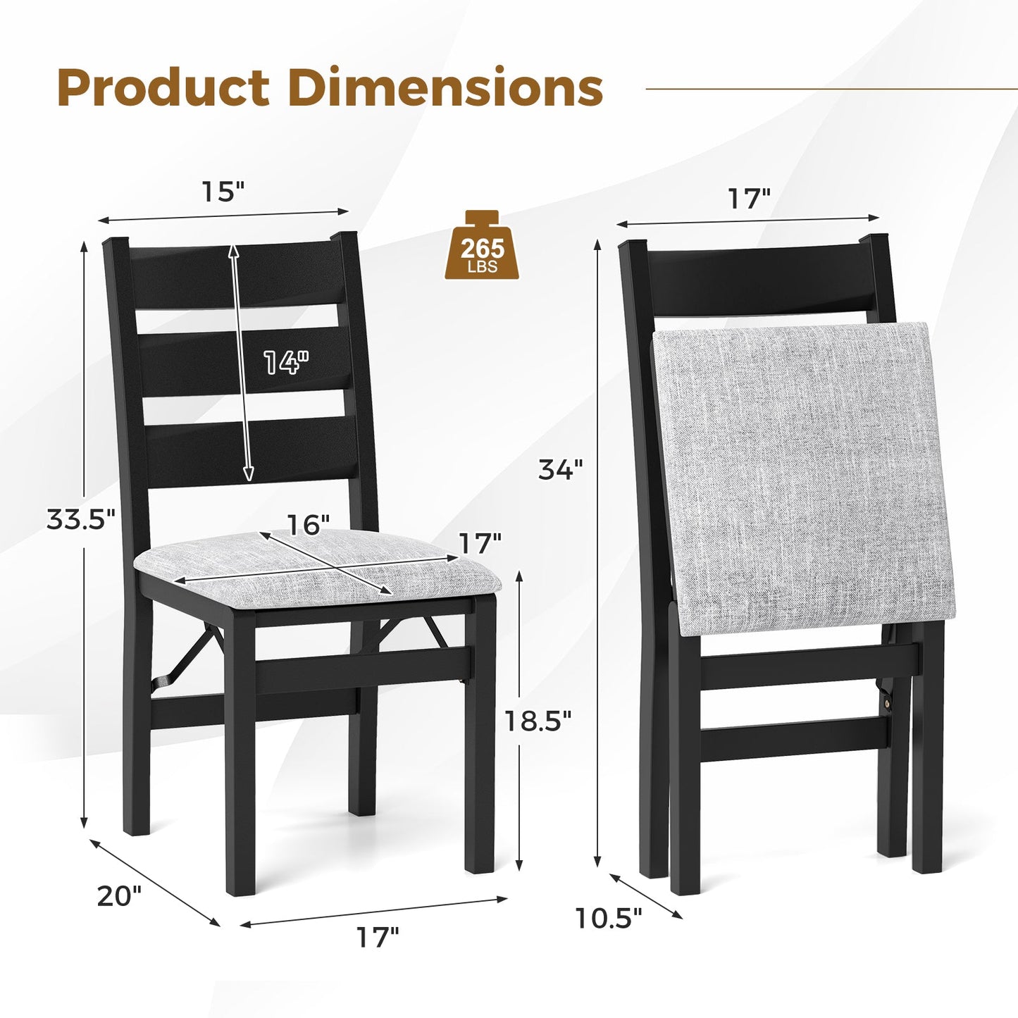 Modern Upholstered Folding Chairs Set of 2 with Comfy Backrest-Black