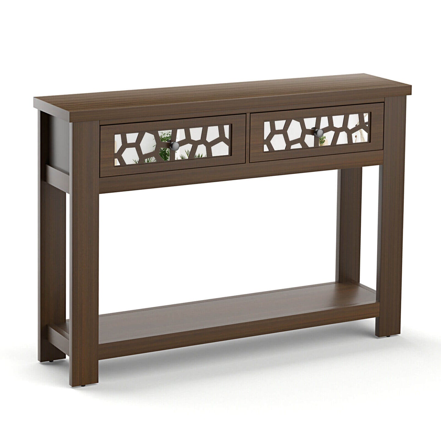2-Tier Console Table with Drawers and Open Storage Shelf