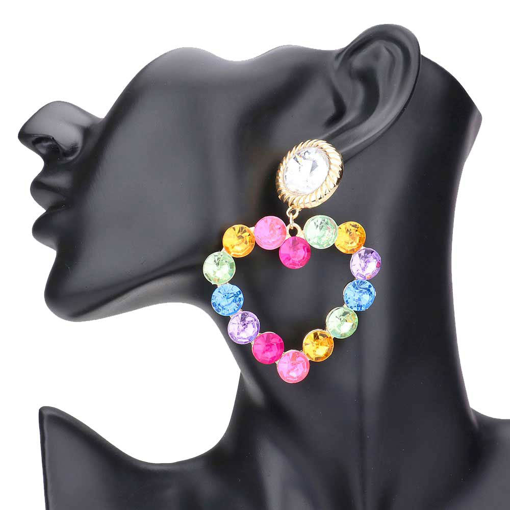 Bubble Stone Cluster Open Heart Dangle Earrings