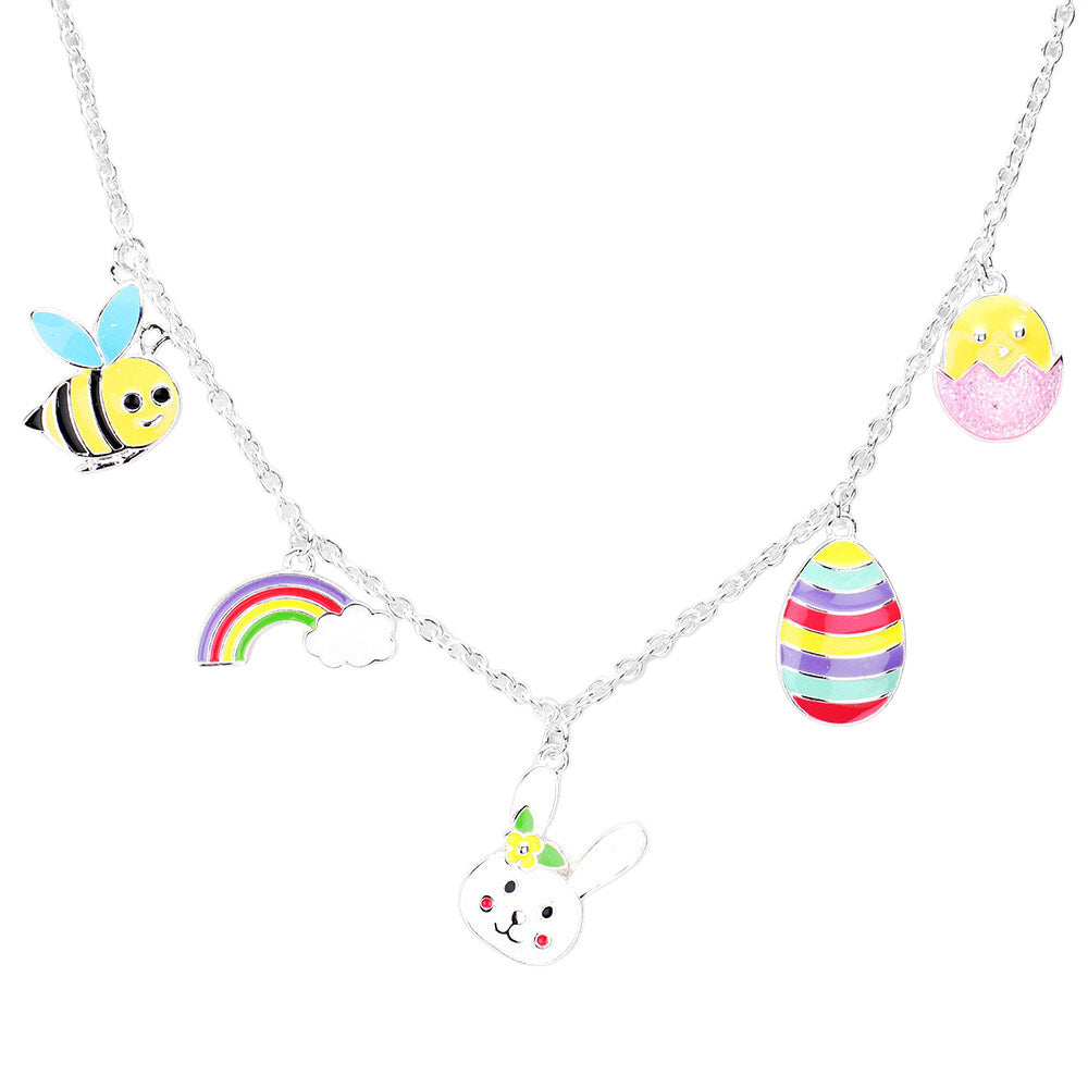 Enamel Bee Rainbow Easter Egg Pendant Station Necklace