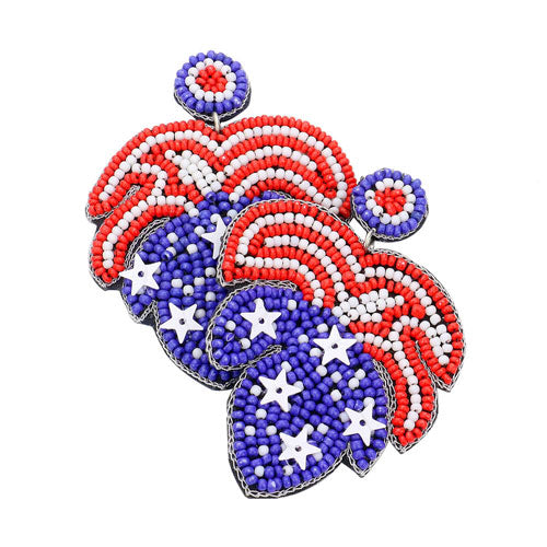 Felt Back American USA Flag Beaded Dangle Earrings