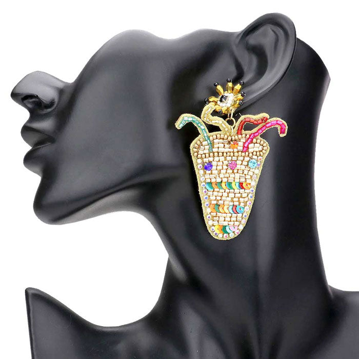 Felt Back Beaded Firecracker Link Dangle Earrings