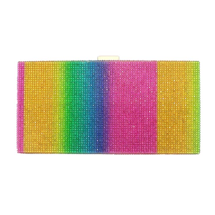 Rainbow Bling Rectangle Evening Clutch Crossbody Bag