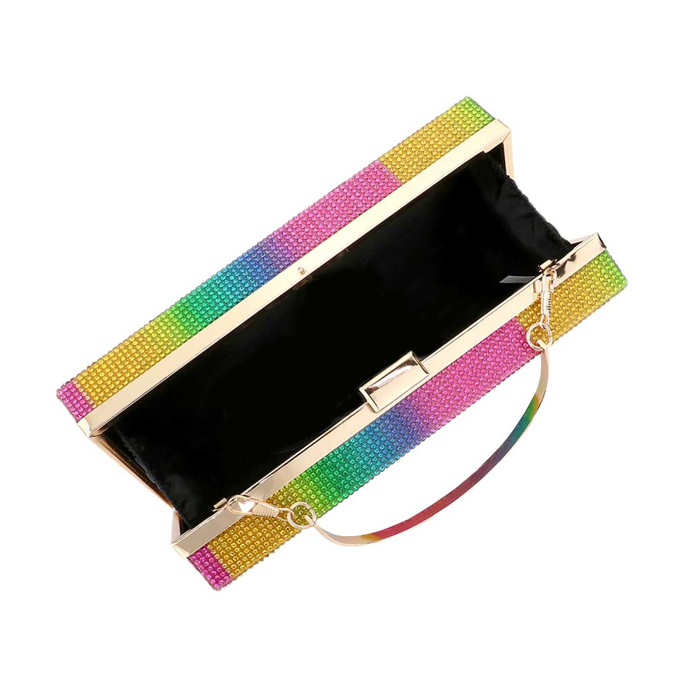 Rainbow Bling Rectangle Evening Clutch Crossbody Bag