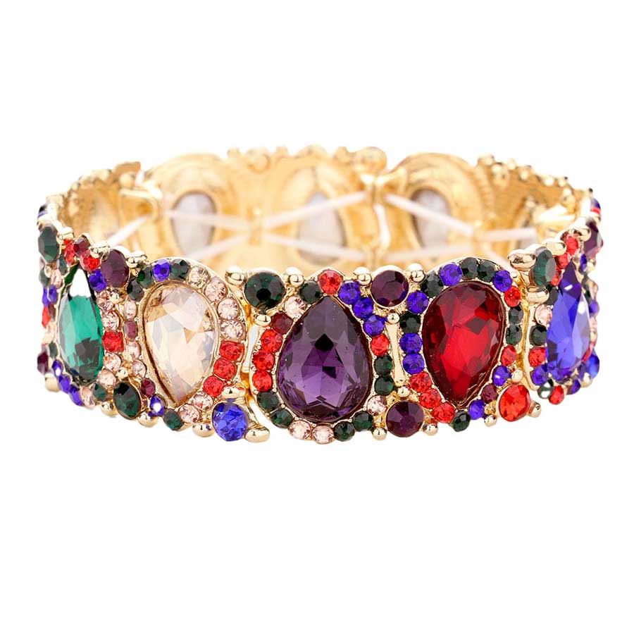 Teardrop Rhinestone Trim Stretch Evening Bracelet