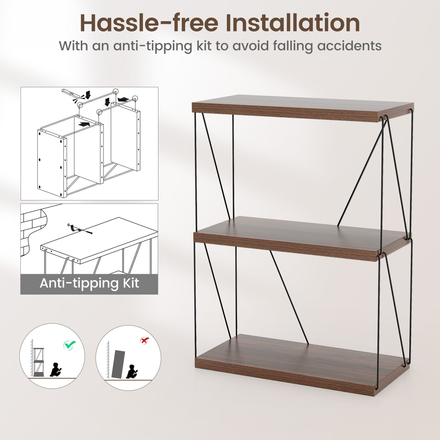 3-Tier Multipurpose Display Rack with Metal Frame