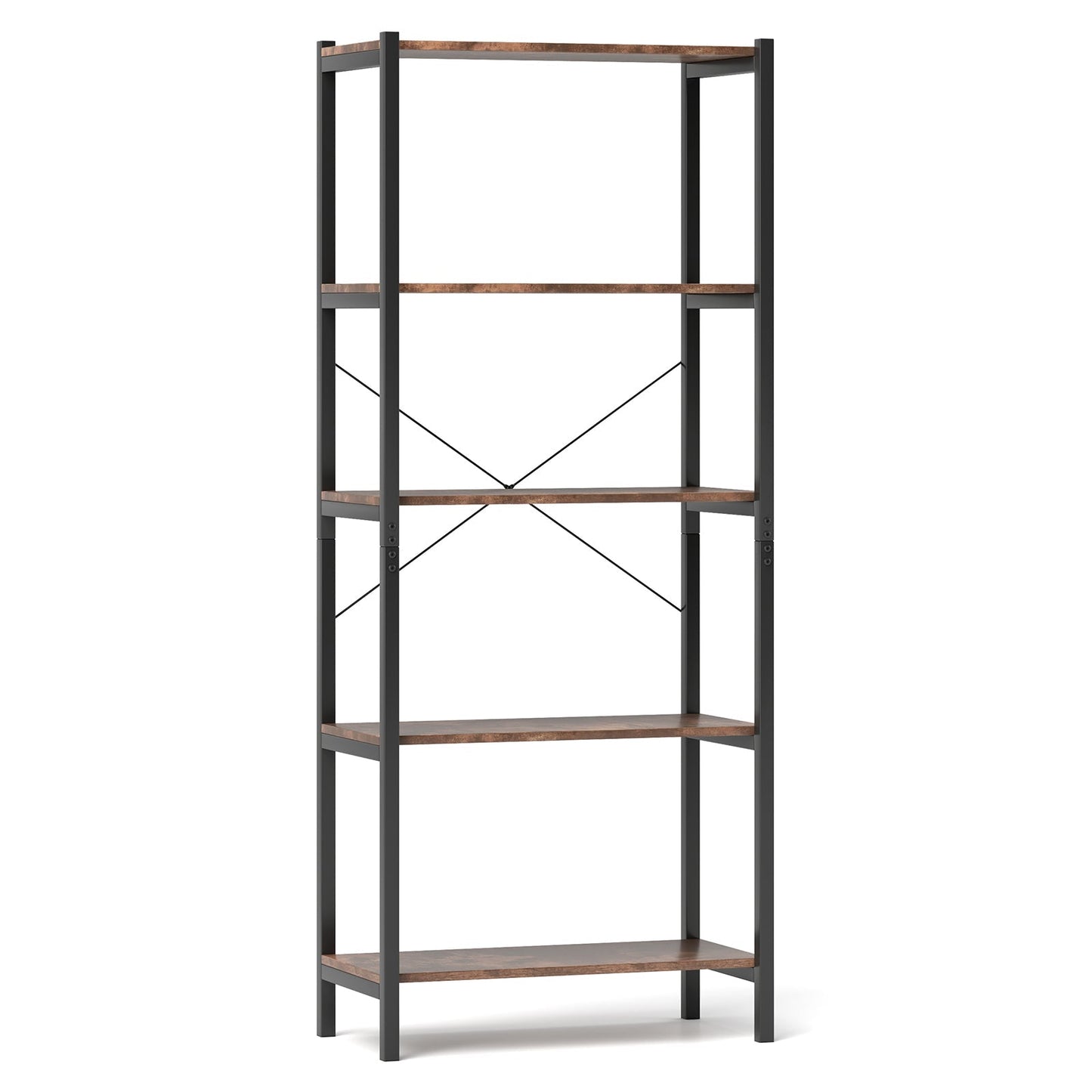 5-Tier Industrial Bookshelf Display Storage Rack with Metal Frame