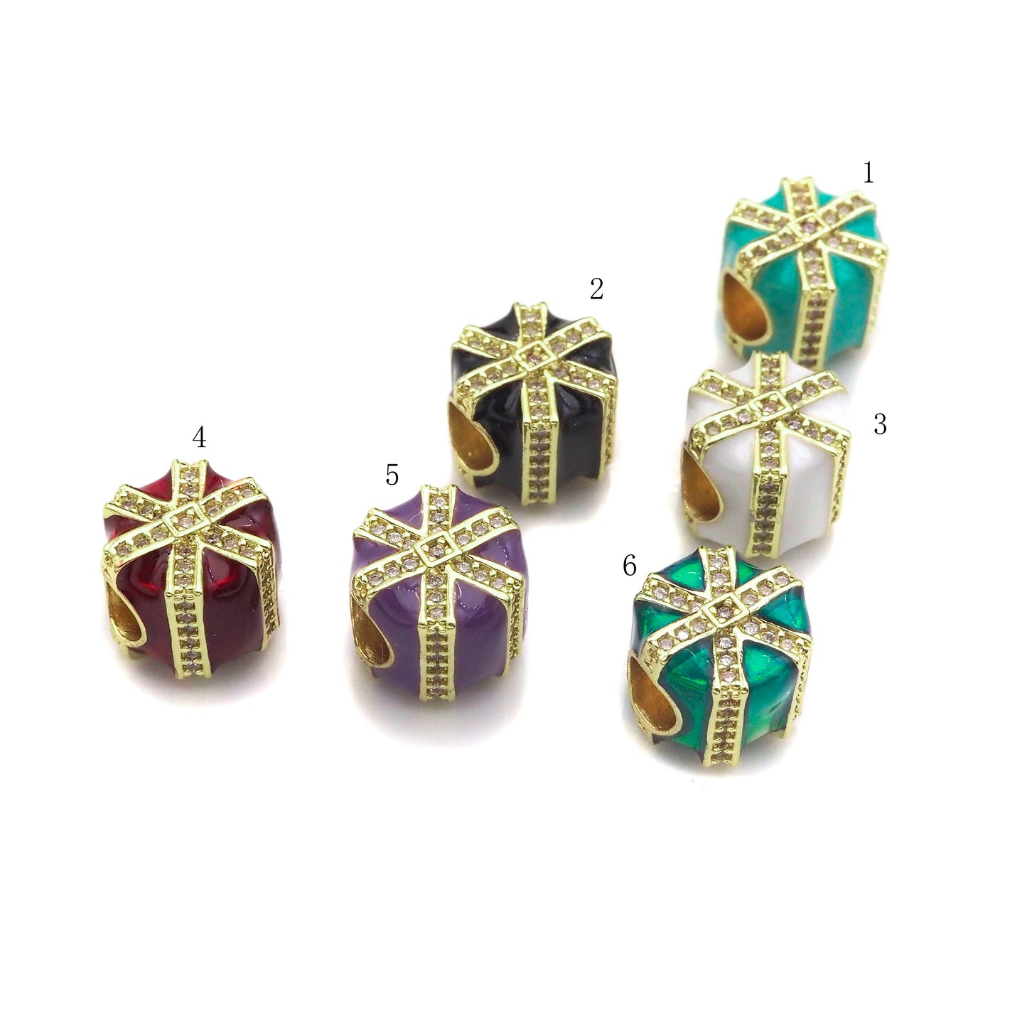 Enamel Colorful Gift Box Spacer Beads, Christams  Enamel Charm, Big Hole Enamel Jewelry,11x11x9mm,Sku#N56