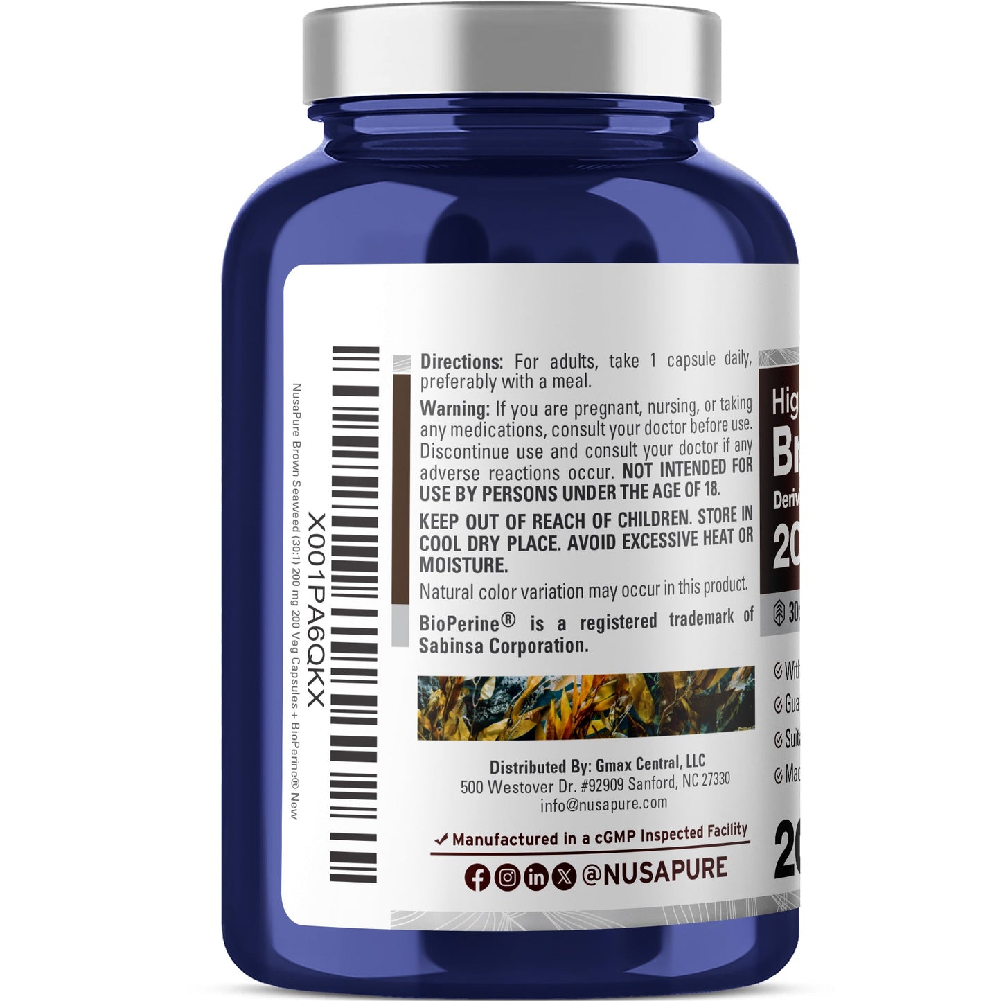 NusaPure Brown Seaweed 30:1 Extract, 200 mg 200 Veggie Capsules - (Vegan, Non-GMO Bioperine)