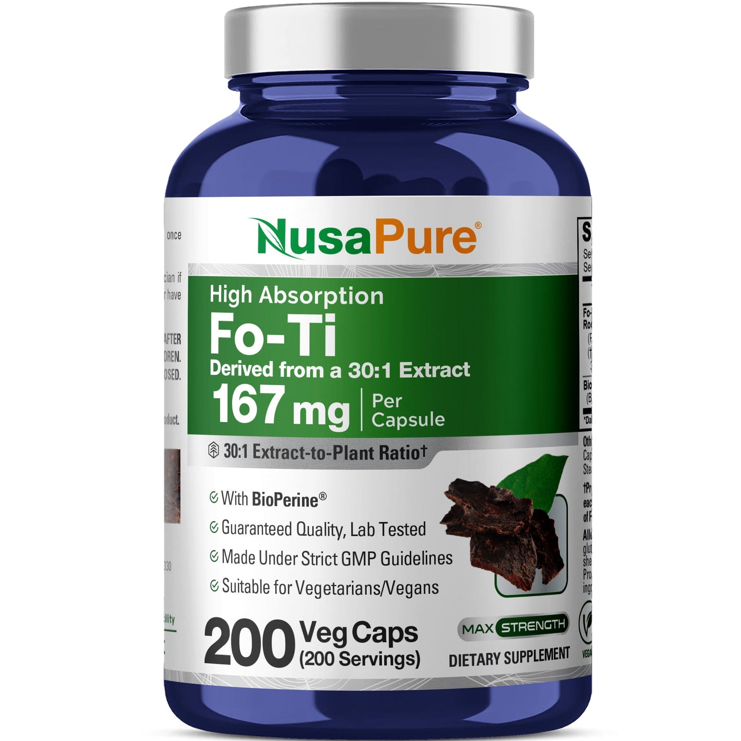 NusaPure Fo-Ti 30:1 Extract, 167 mg per Veg Caps, 200 Count, Non-GMO, Vegan, Bioperine