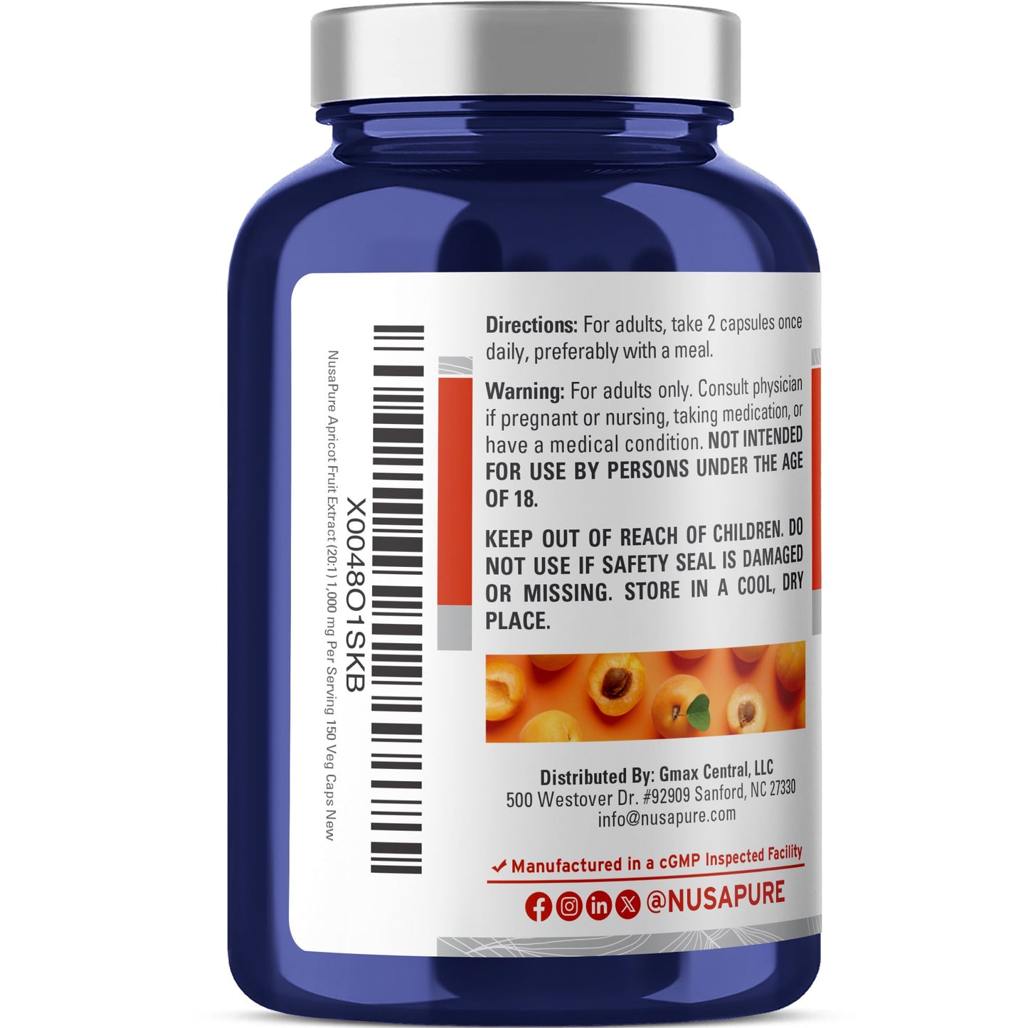 NusaPure Apricot 20:1 Extract, 1000 mg 150 Veggie Capsules (Vegan, Non-GMO)