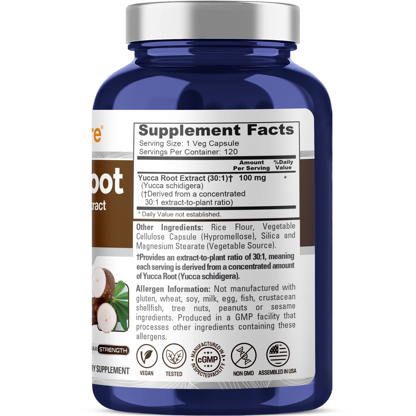 NusaPure Yucca Root 30:1 Extract, 100 mg 120 Veggie Capsules Yucca schidigera Non-GMO, Vegan