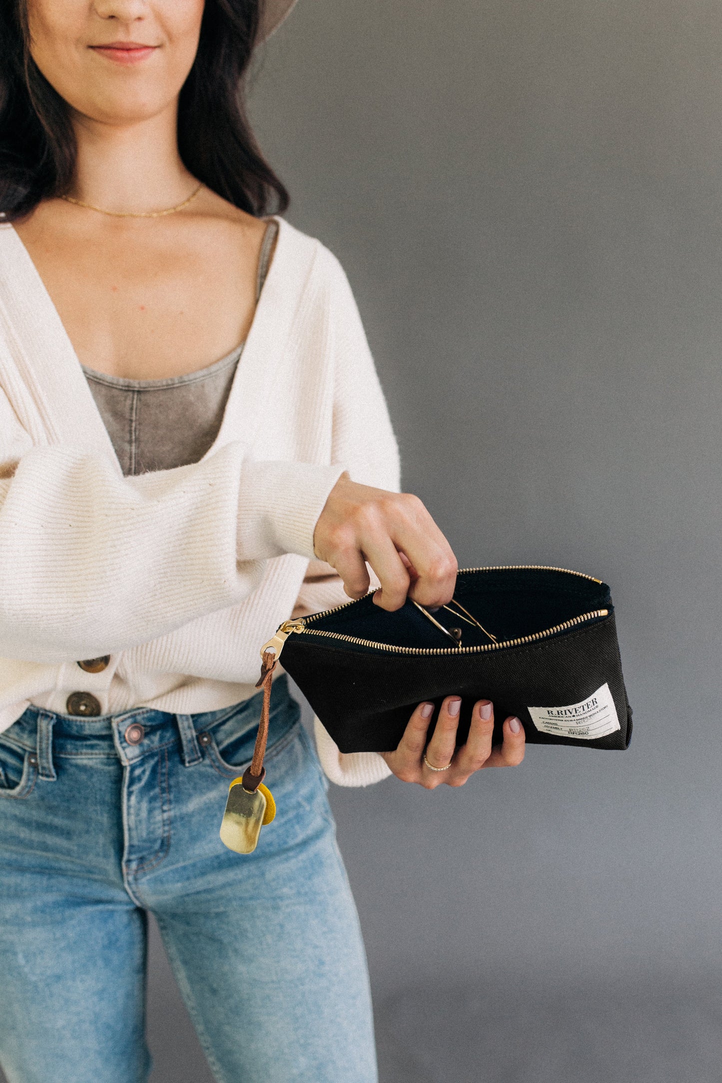 Lucy | Signature Black Canvas Zipper Pouch